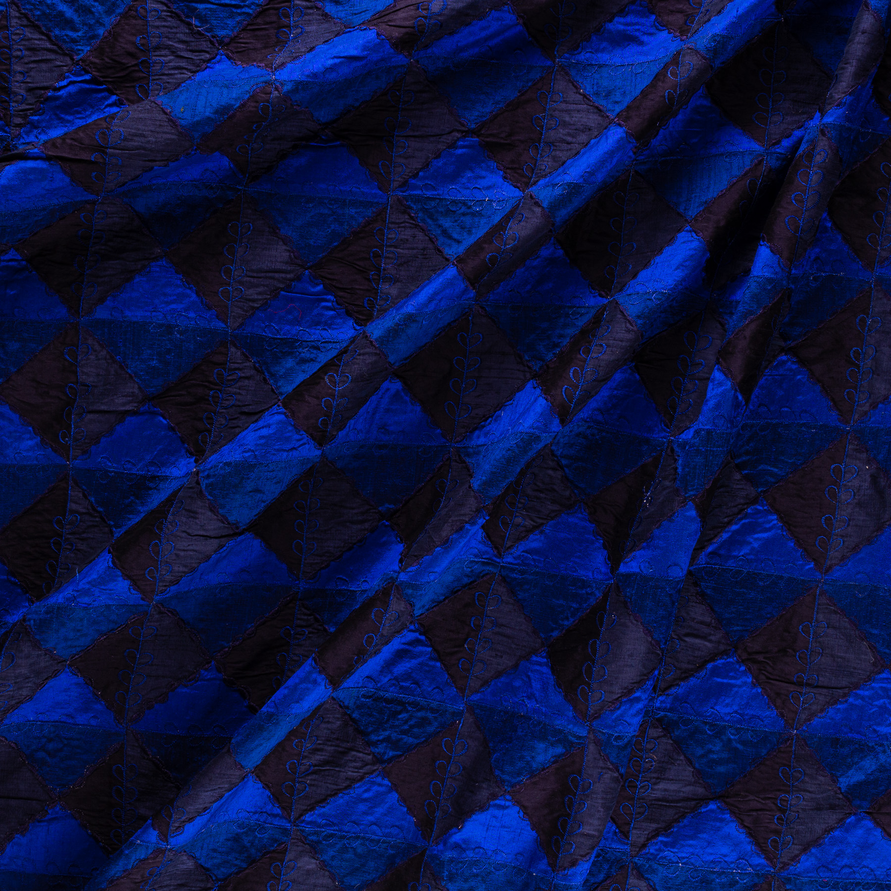 Dupion Patchwork Königsblau-Schwarz