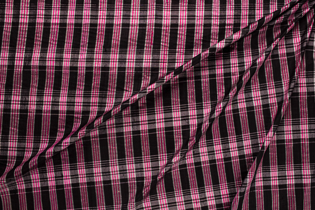 Dupionseide Karo Schwarz-Pink – Bild 4